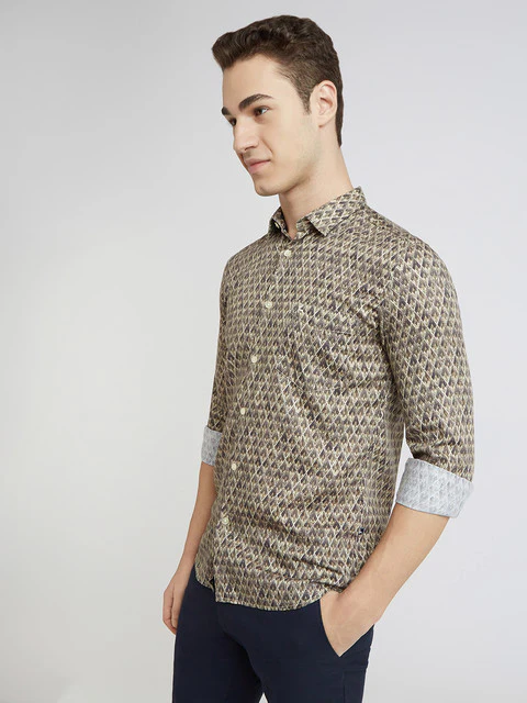 Parx Men Green Printed Slim Fit Cotton Shirt - Image 3