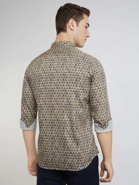 Parx Men Green Printed Slim Fit Cotton Shirt - Image 4