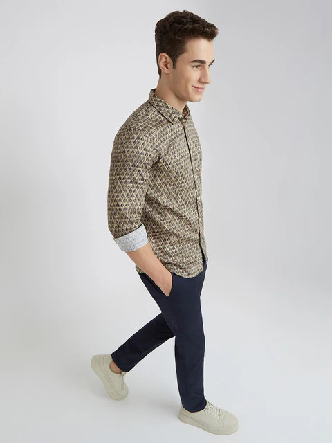 Parx Men Green Printed Slim Fit Cotton Shirt - Image 5