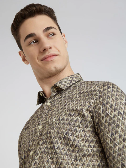 Parx Men Green Printed Slim Fit Cotton Shirt - Image 6