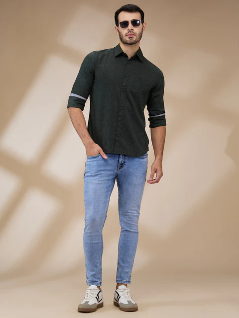 Parx Men Green Printed Slim Fit Cotton Shirt - Image 2