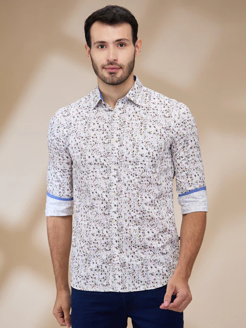 Parx Men Green Printed Slim Fit Cotton Shirt