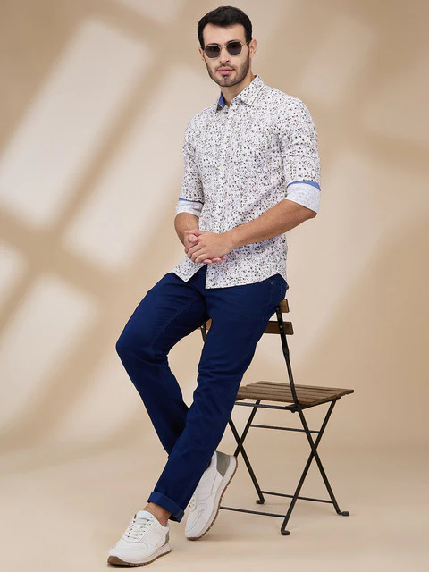 Parx Men Green Printed Slim Fit Cotton Shirt - Image 2