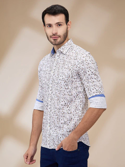 Parx Men Green Printed Slim Fit Cotton Shirt - Image 3