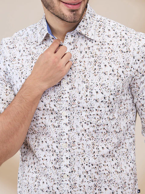 Parx Men Green Printed Slim Fit Cotton Shirt - Image 5