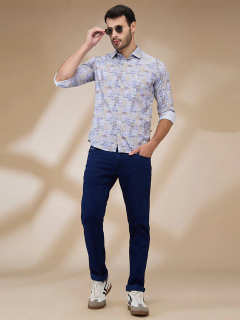 Parx Men Green Printed Slim Fit Cotton Shirt - Image 2