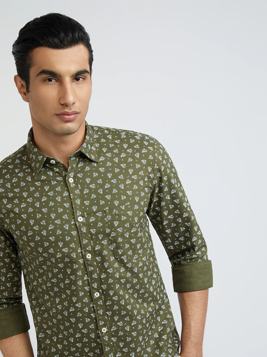 Parx Men Green Printed Slim Fit Full Sleeve Semi Cut Away Collar Shirt - Image 7