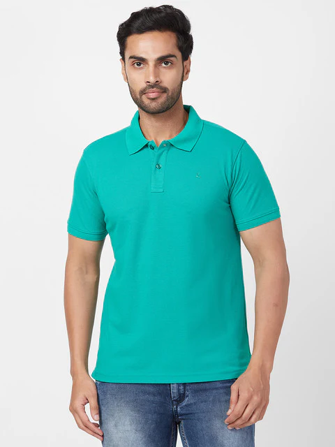 Parx Men Green Regular Fit Solid Polo Neck T-Shirt