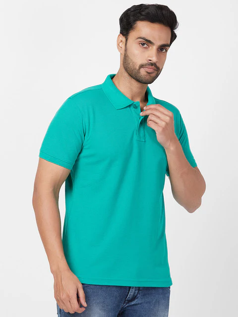 Parx Men Green Regular Fit Solid Polo Neck T-Shirt - Image 2