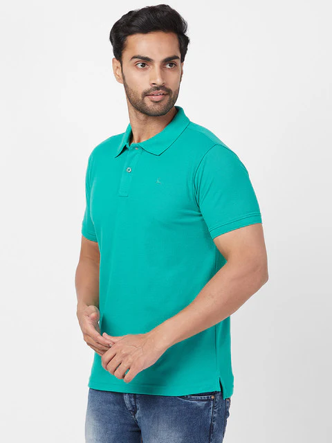 Parx Men Green Regular Fit Solid Polo Neck T-Shirt - Image 3