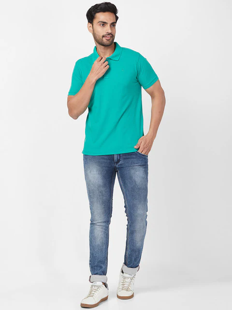 Parx Men Green Regular Fit Solid Polo Neck T-Shirt - Image 5