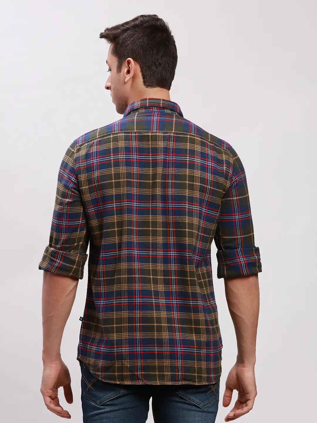 Parx Men Green Slim Fit Checks Cotton Full Sleeve Cut Away Collar Shirts - Image 4