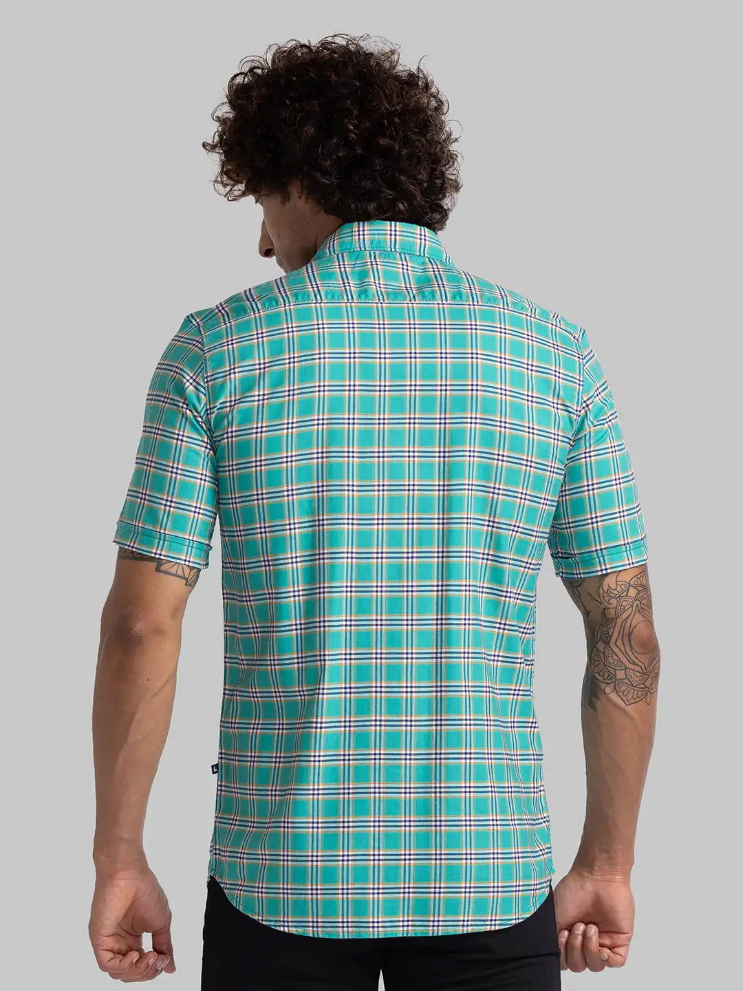 Parx Men Green Slim Fit Checks Cotton Half Sleeve Cutaway Collar Shirts - Image 4