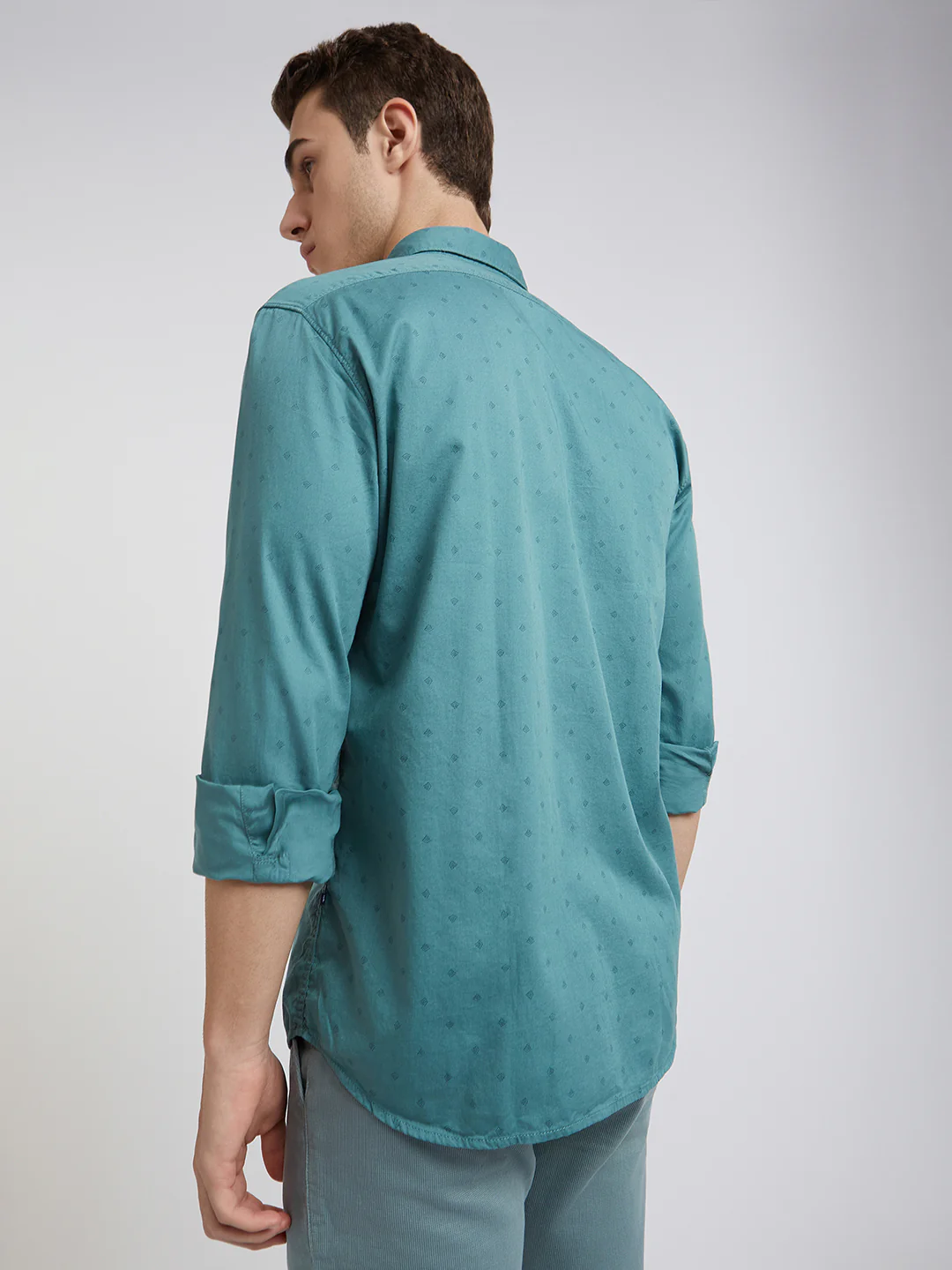 Parx Men Green Slim Fit Printed Cotton Full Sleeve Cut Away Shirt - Image 4