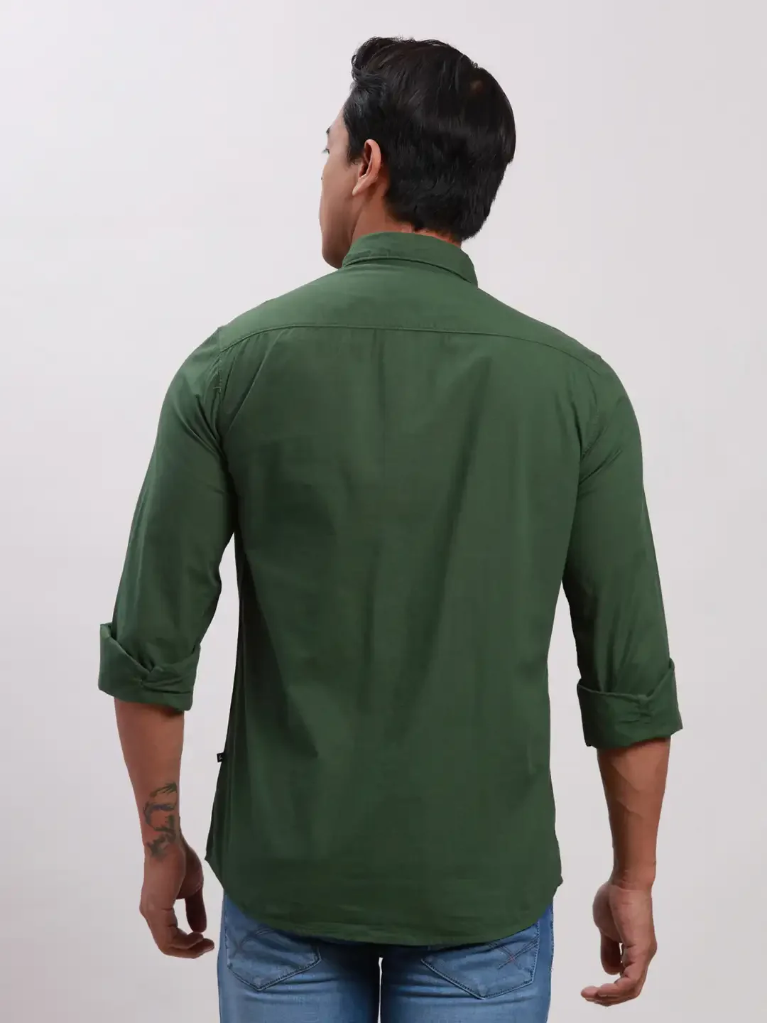 Parx Men Green Slim Fit Solid Cotton Full Sleeve Cutaway Collar Shirts - Image 4