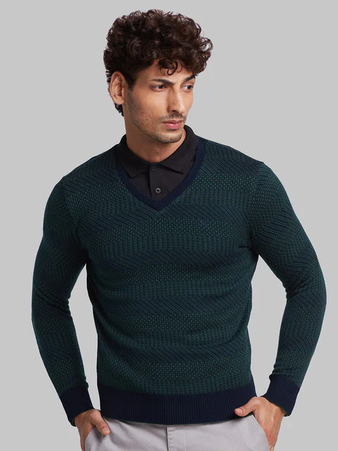 Parx Men Green Solid Acrylic Sweater