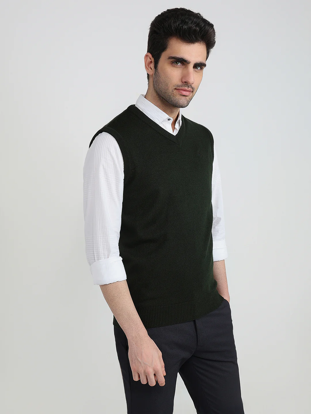 Parx Men Green Solid Acrylic Sweatshirt - Image 3
