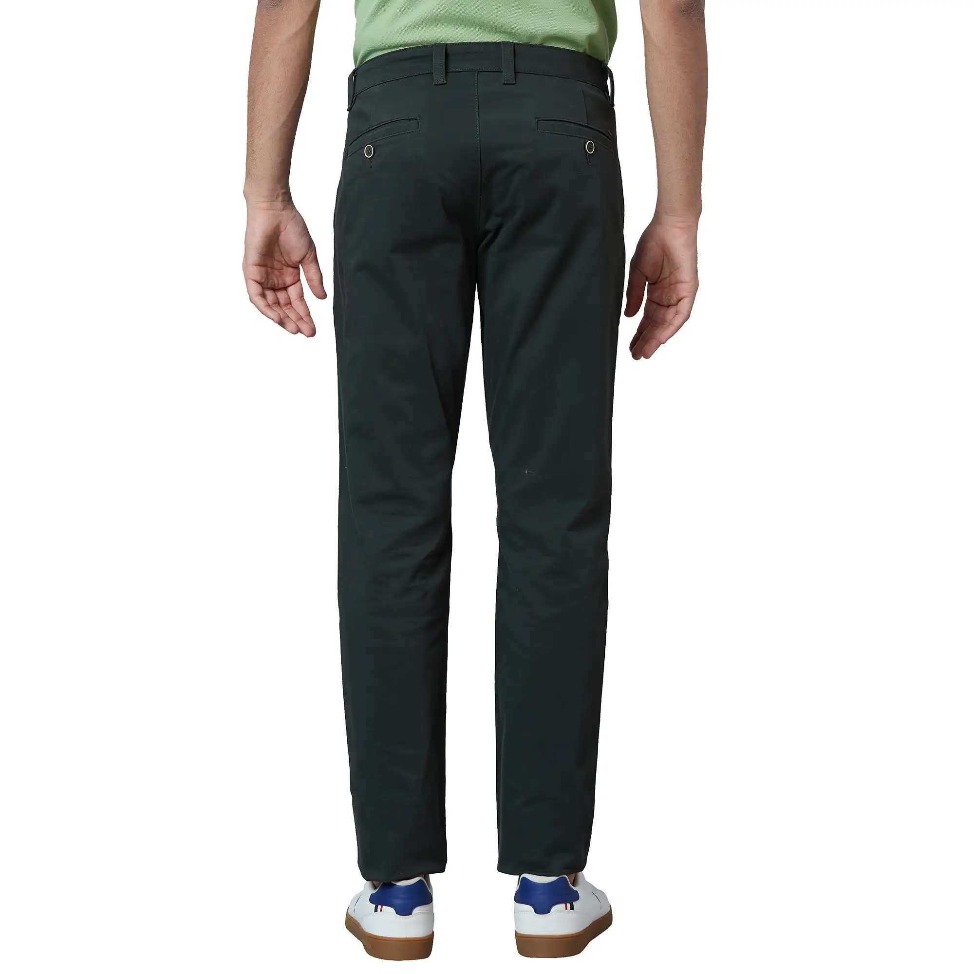 Parx Men Green Solid Low Rise Tapered Fit Cotton Blend Trouser - Image 4