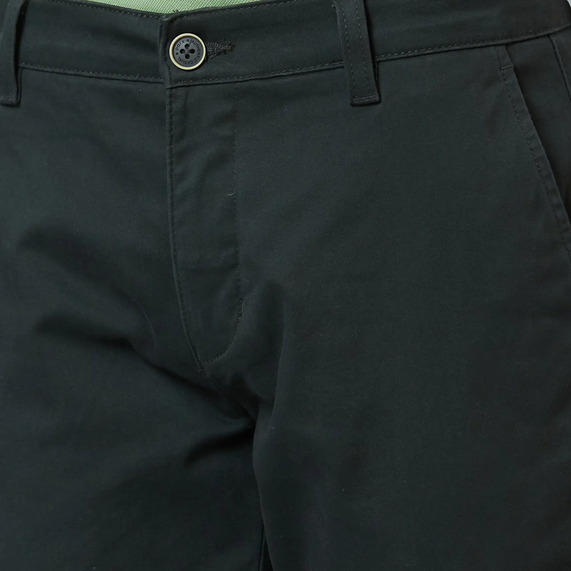 Parx Men Green Solid Low Rise Tapered Fit Cotton Blend Trouser - Image 6