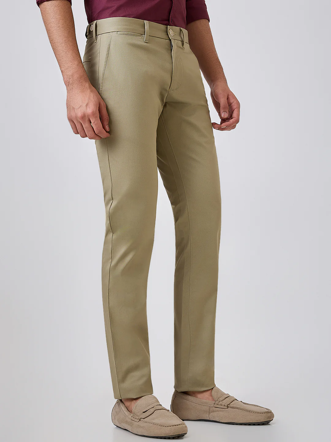 Parx Men Green Solid Low Rise Tapered Fit Cotton Blend Trouser - Image 3