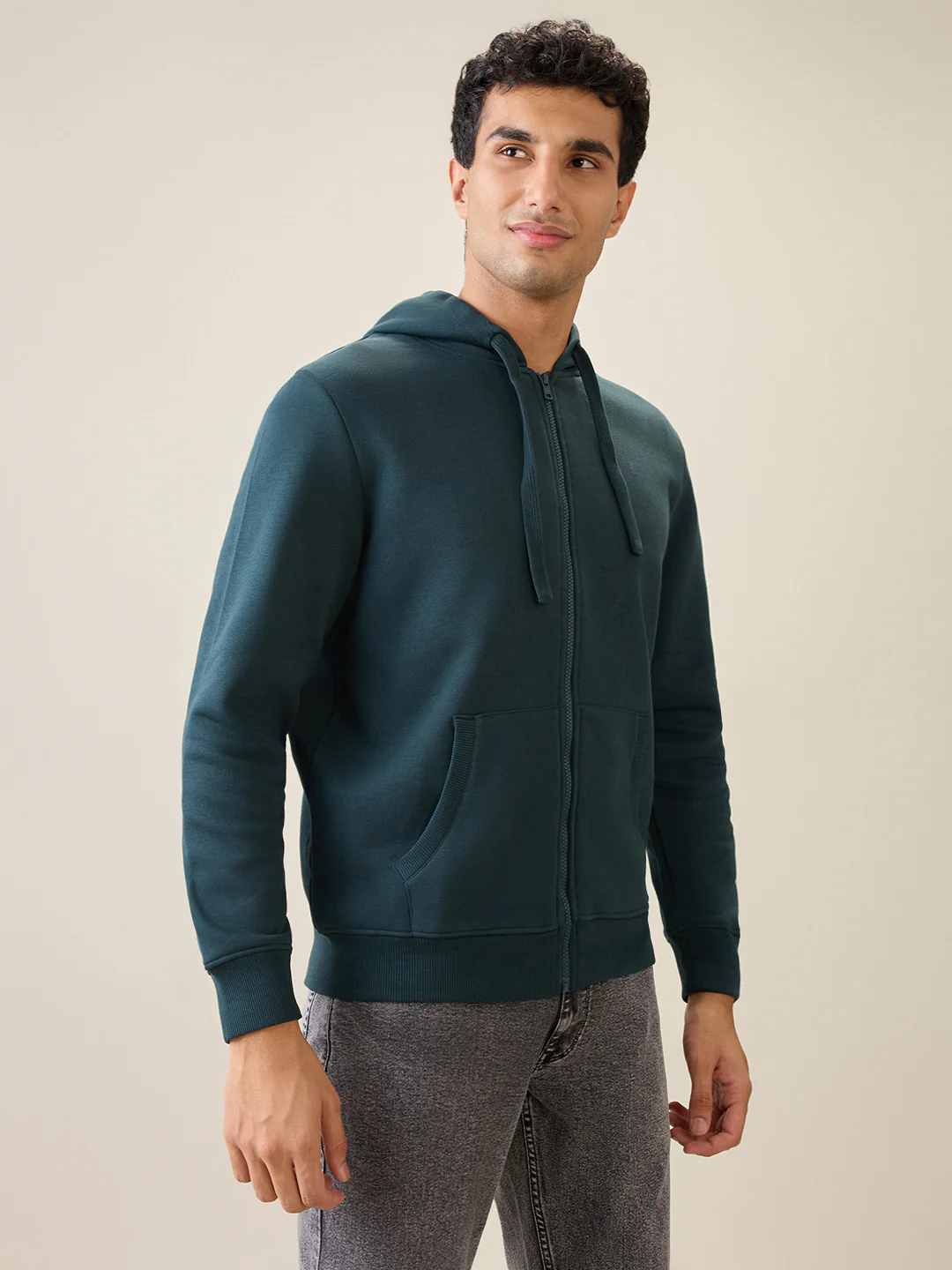 Parx Men Green Solid Regular Fit Cotton Blend Full Sleeve Sweatshirt - Image 3
