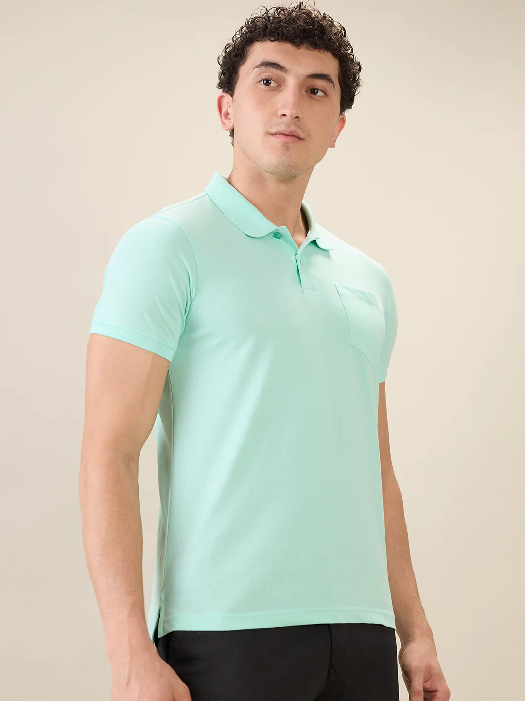 Parx Men Green Solid Regular Fit Cotton Blend Half Sleeve T-Shirt - Image 2