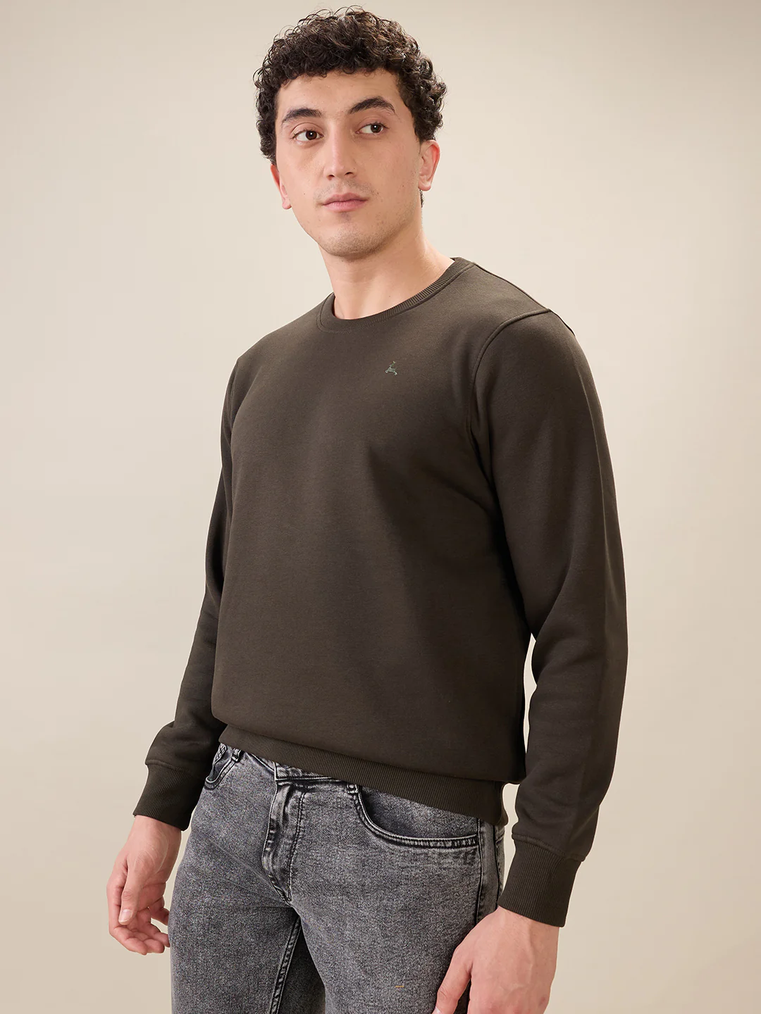 Parx Men Green Solid Regular Fit Cotton Blend Sweatshirt - Image 3