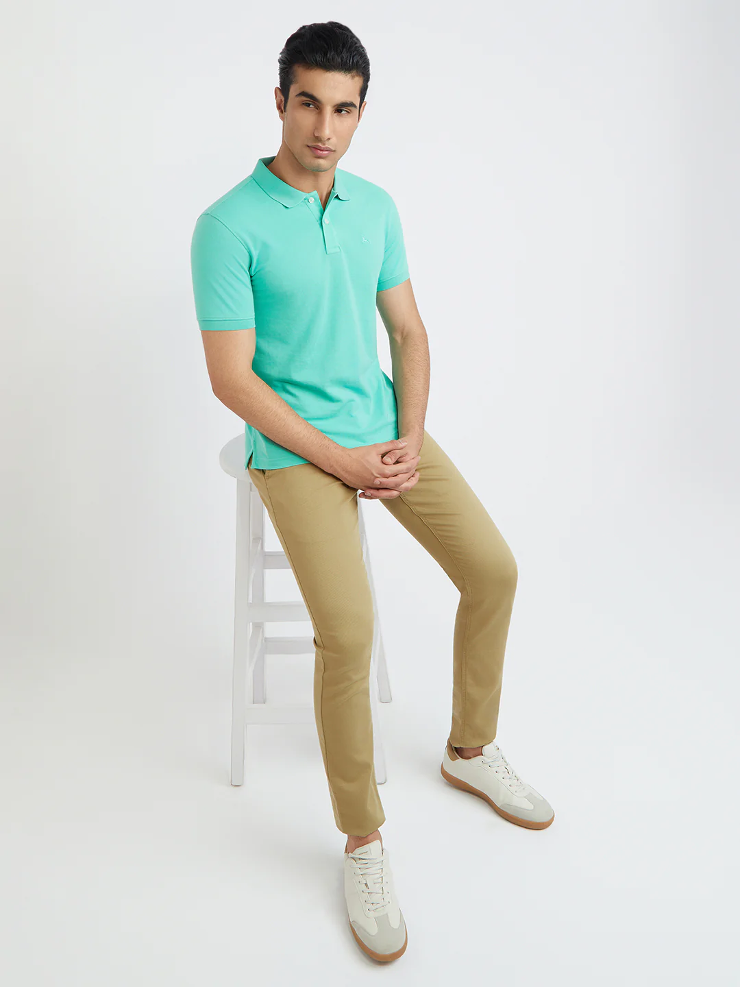 Parx Men Green Solid Regular Fit Cotton Blend T-Shirt - Image 3