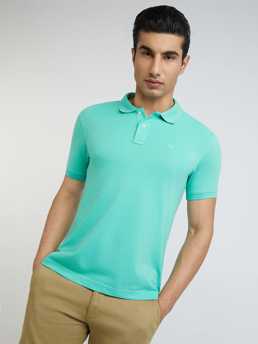 Parx Men Green Solid Regular Fit Cotton Blend T-Shirt - Image 4