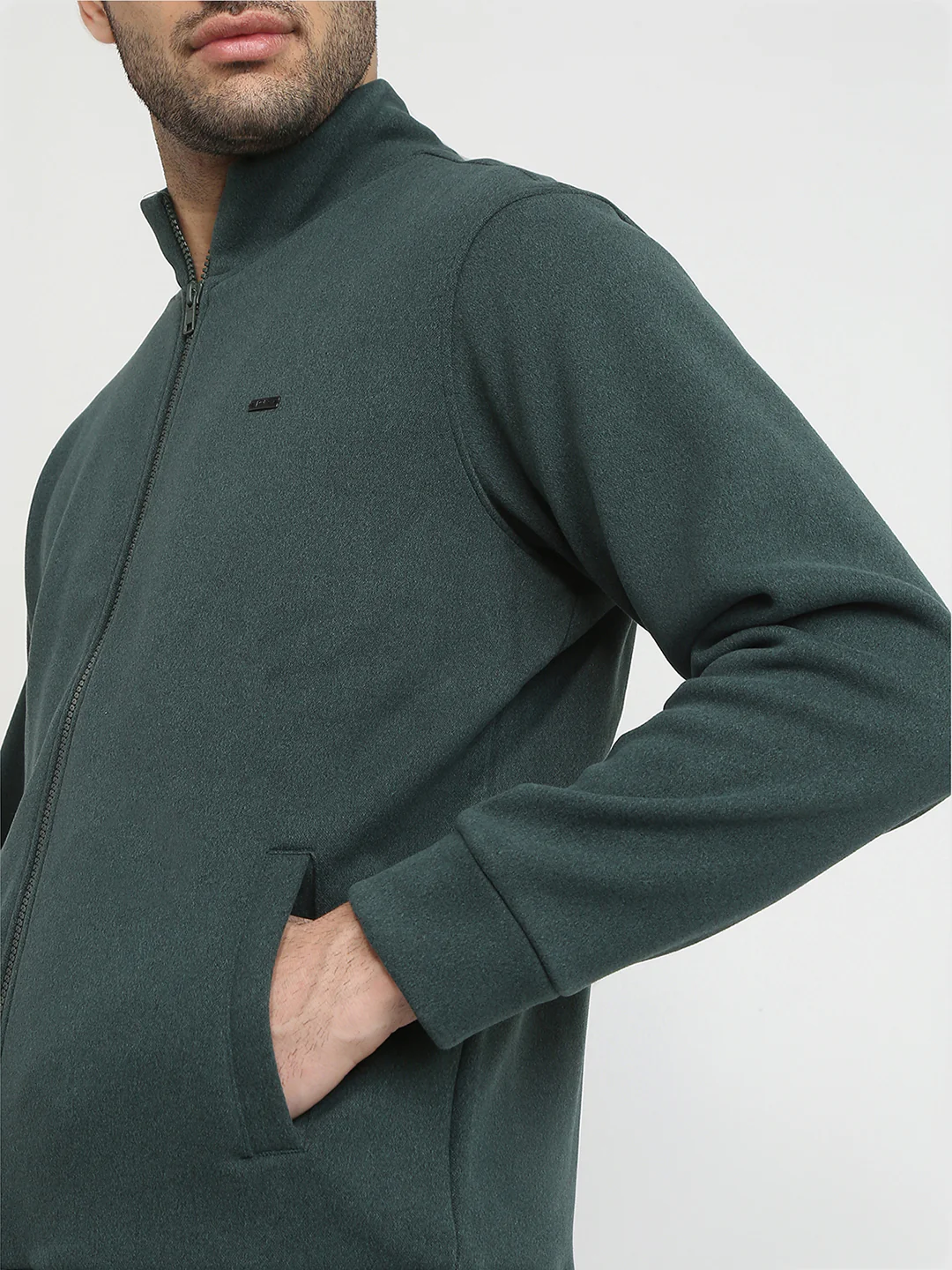 Parx Men Green Solid Regular Fit Polyester Blend Full Sleeve High Neck Collar Sweatshirt - Image 6