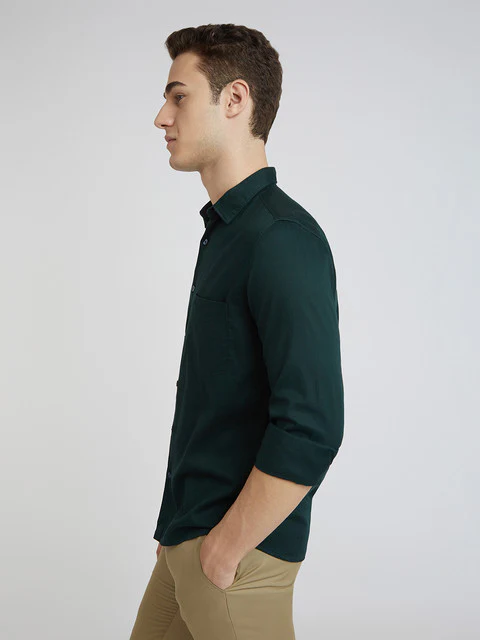 Parx Men Green Solid Slim Fit Cotton Blend Shirt - Image 3