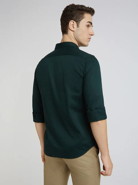 Parx Men Green Solid Slim Fit Cotton Blend Shirt - Image 4