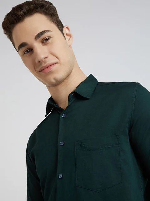 Parx Men Green Solid Slim Fit Cotton Blend Shirt - Image 6
