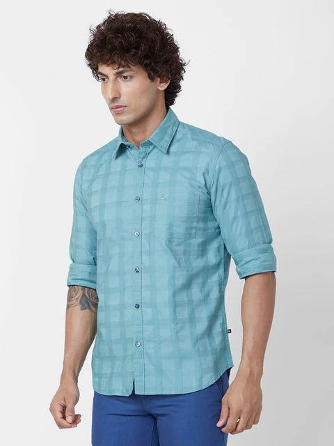 Parx Men Green Solid Slim Fit Cotton Casual Shirts - Image 3