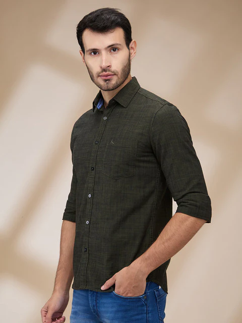 Parx Men Green Solid Slim Fit Cotton Casual Shirts - Image 3