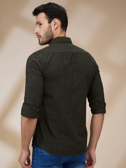 Parx Men Green Solid Slim Fit Cotton Casual Shirts - Image 4