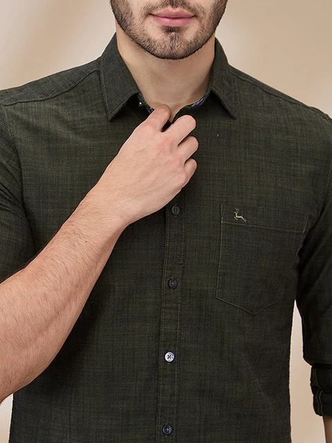 Parx Men Green Solid Slim Fit Cotton Casual Shirts - Image 5