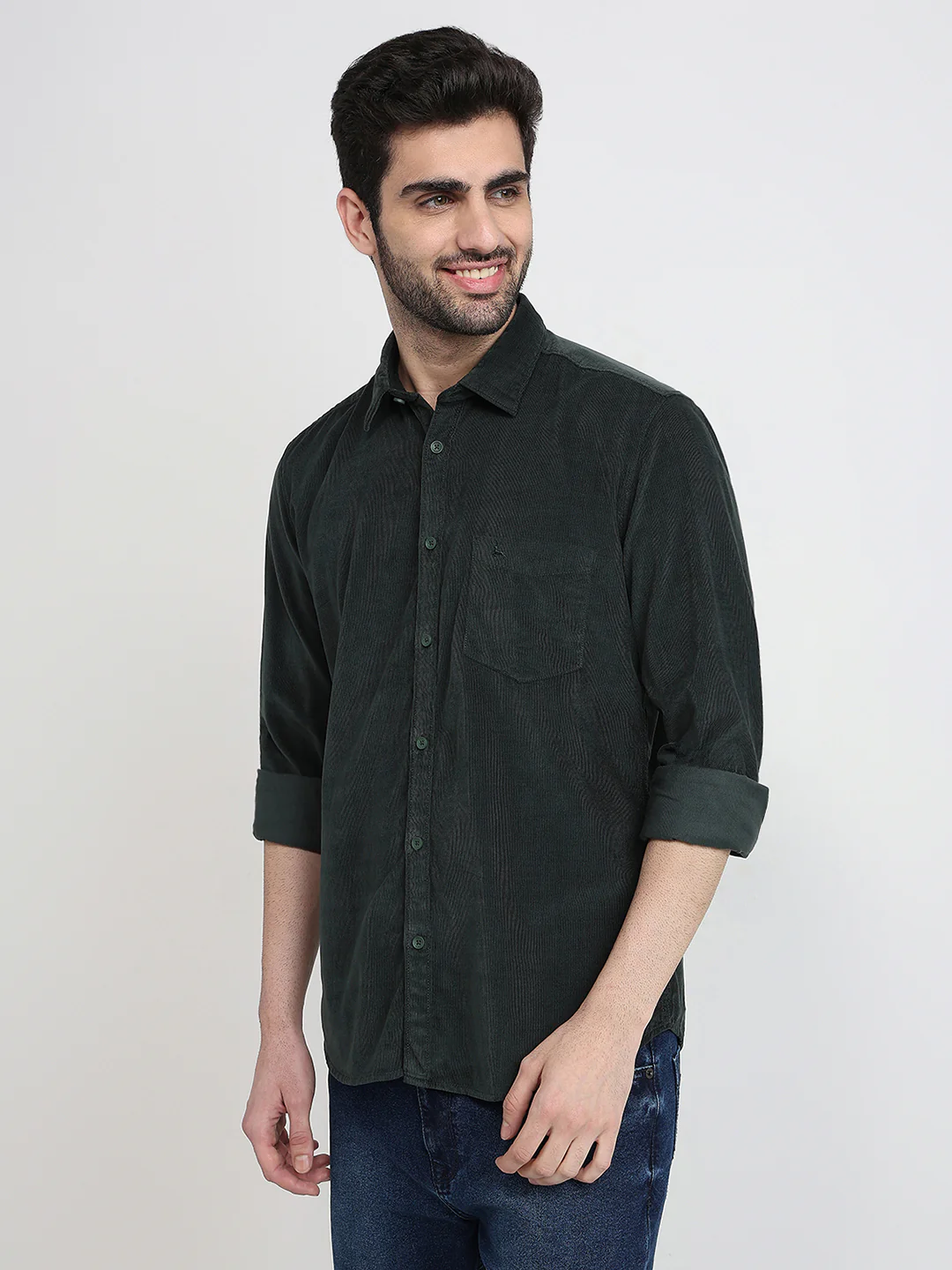 Parx Men Green Solid Slim Fit Cotton Full Sleeve Casual Shirt - Image 2