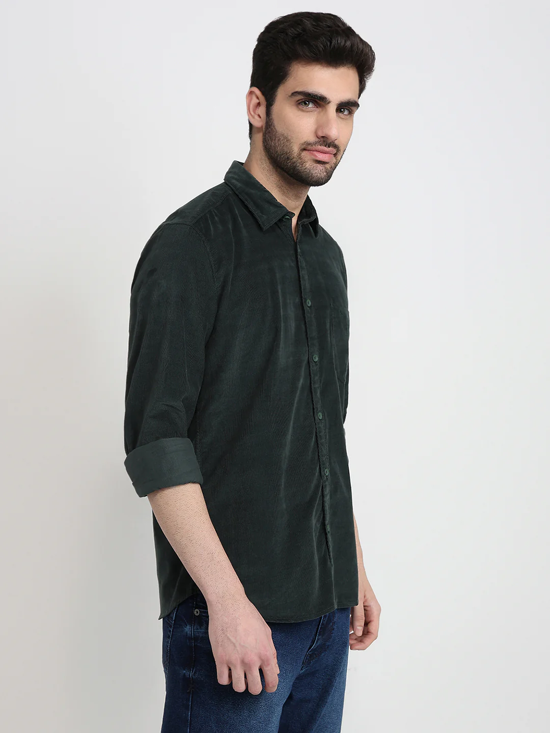 Parx Men Green Solid Slim Fit Cotton Full Sleeve Casual Shirt - Image 3