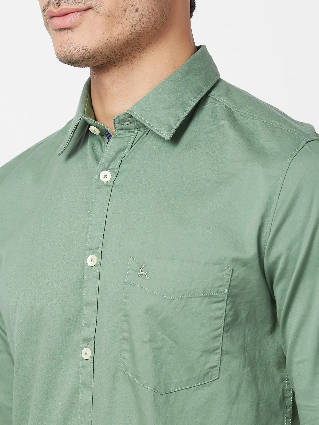 Parx Men Green Solid Slim Fit Cotton Full Sleeve Cutaway Collar Shirt - Image 6