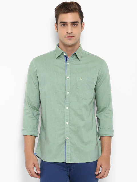 Parx Men Green Solid Slim Fit Cotton Shirt