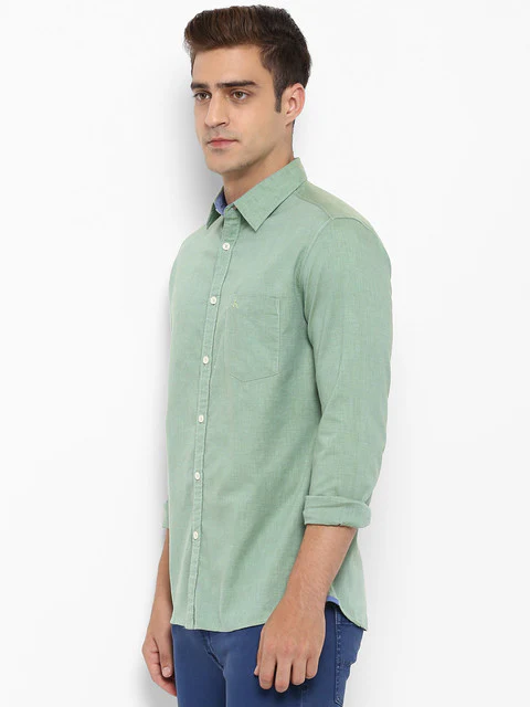 Parx Men Green Solid Slim Fit Cotton Shirt - Image 3