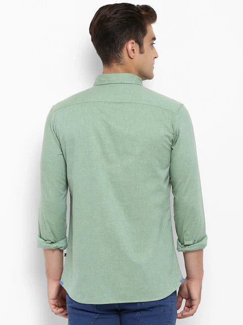Parx Men Green Solid Slim Fit Cotton Shirt - Image 4