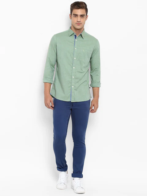 Parx Men Green Solid Slim Fit Cotton Shirt - Image 5