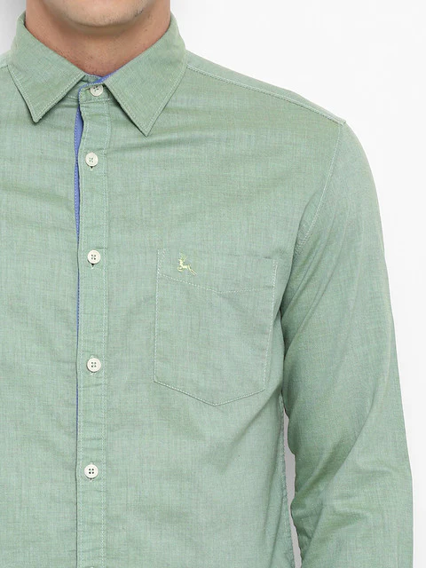 Parx Men Green Solid Slim Fit Cotton Shirt - Image 6