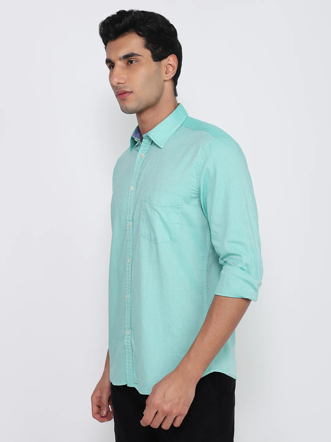 Parx Men Green Solid Slim Fit Cotton Shirt - Image 2