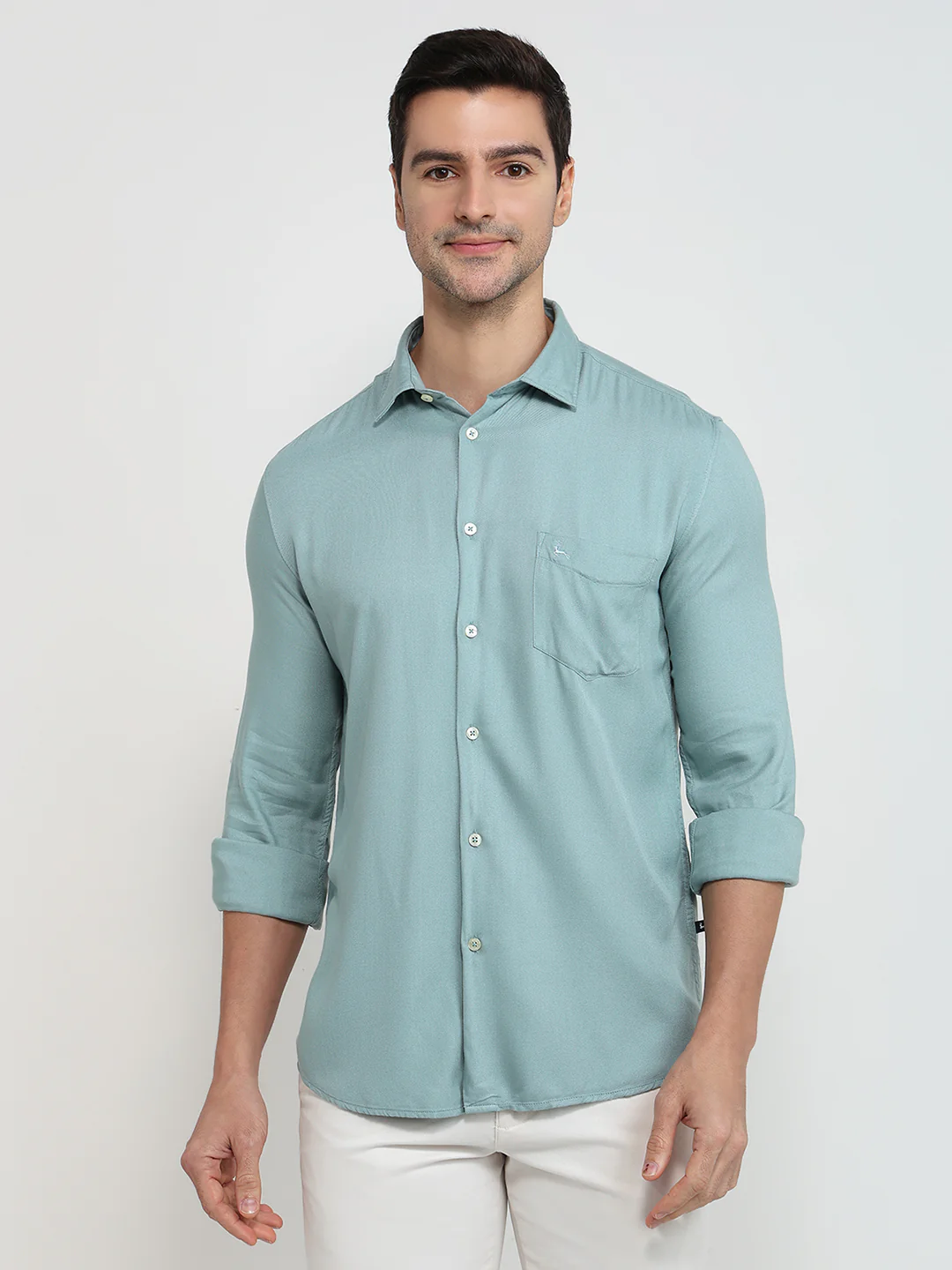 Parx Men Green Solid Slim Fit Viscose Shirt