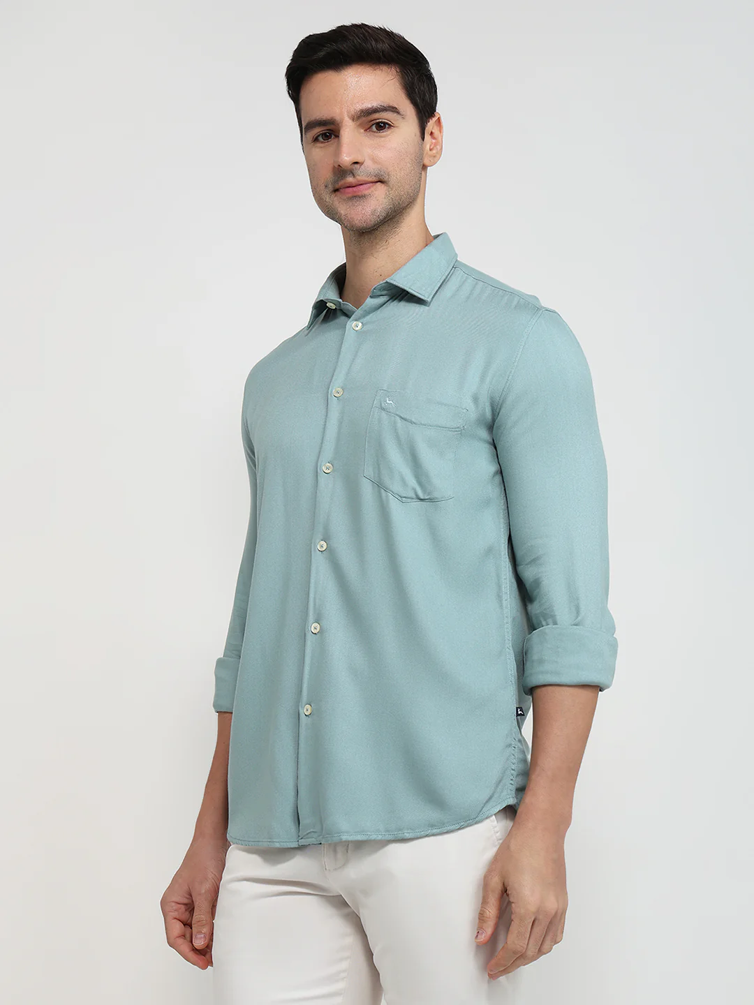 Parx Men Green Solid Slim Fit Viscose Shirt - Image 2