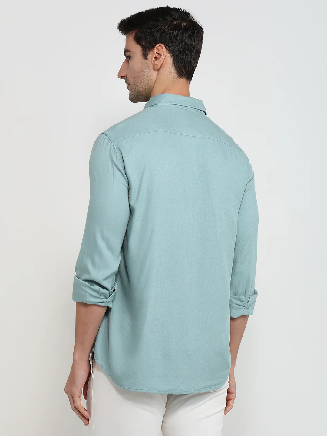 Parx Men Green Solid Slim Fit Viscose Shirt - Image 4
