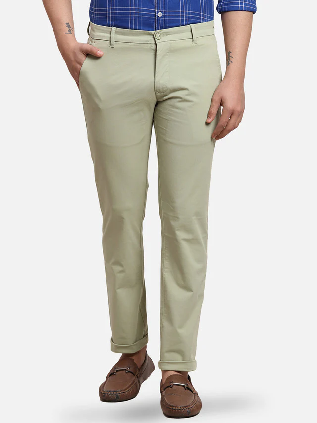 Parx Men Green Solid Tapered Fit Trouser